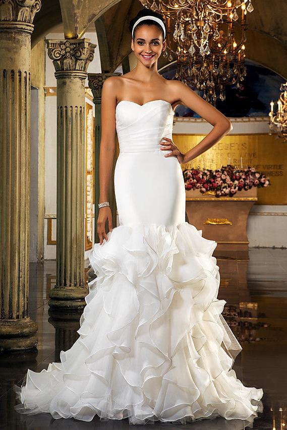 Formal Mermaid Wedding Dress Sweetheart Organza Tulle Cap Sleeve Bridal Gowns with Sweep Train