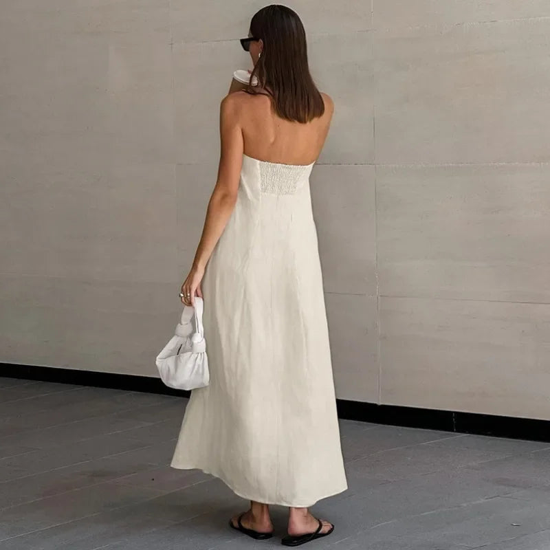 Habiba Khaki Linen A-line Dress with Pockets for Women Easy Wear Style