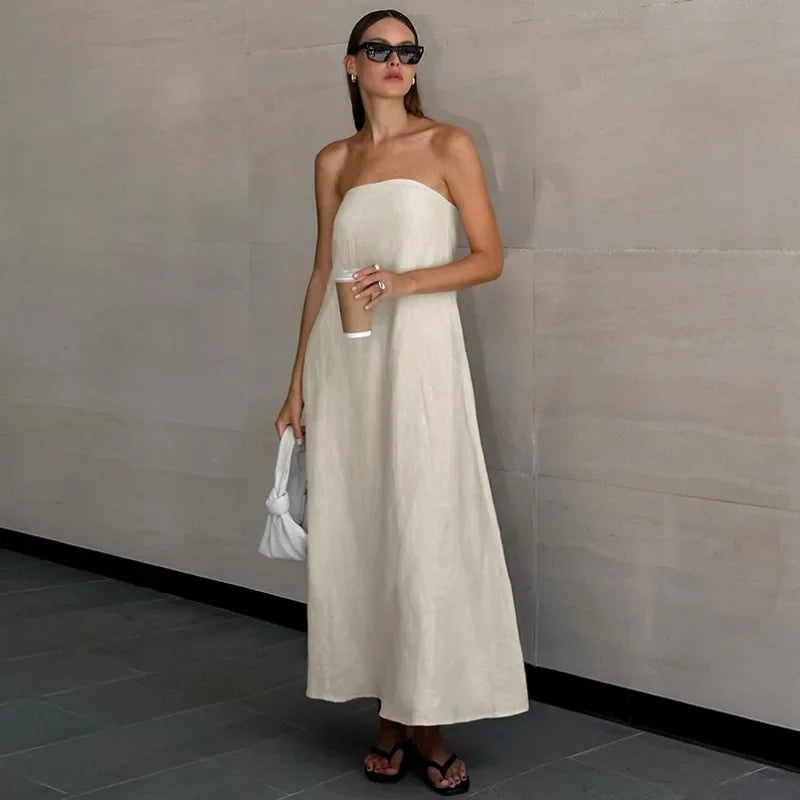 Habiba Khaki Linen A-line Dress with Pockets for Women Easy Wear Style