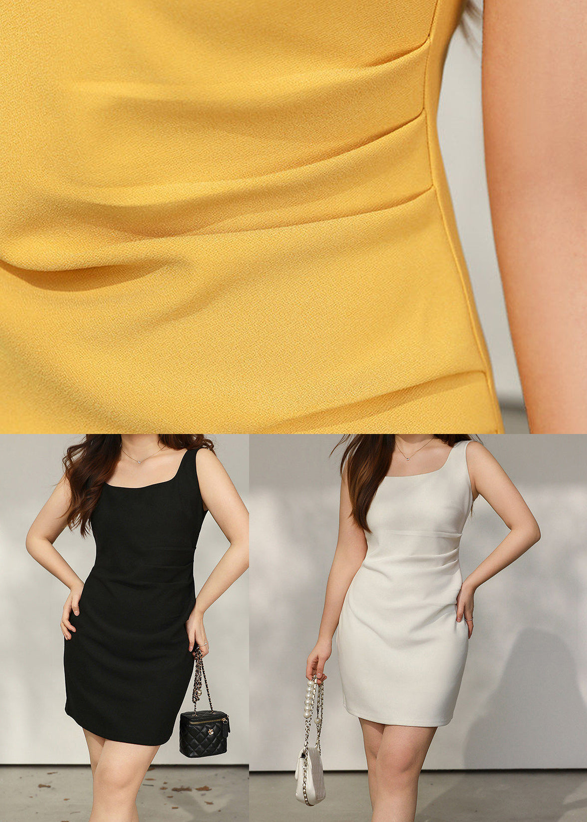French Yellow Wrinkled Cotton Shift Dresses Summer