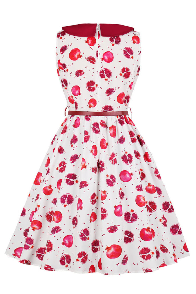 Fruit Print Sleeveless Retro Dress - Fashionpara