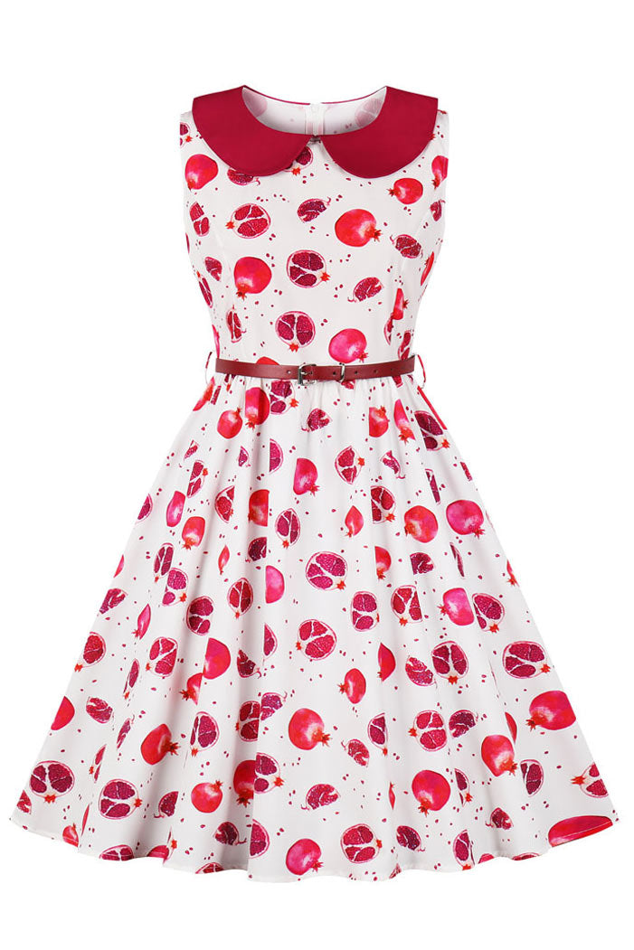 Fruit Print Sleeveless Retro Dress - Fashionpara