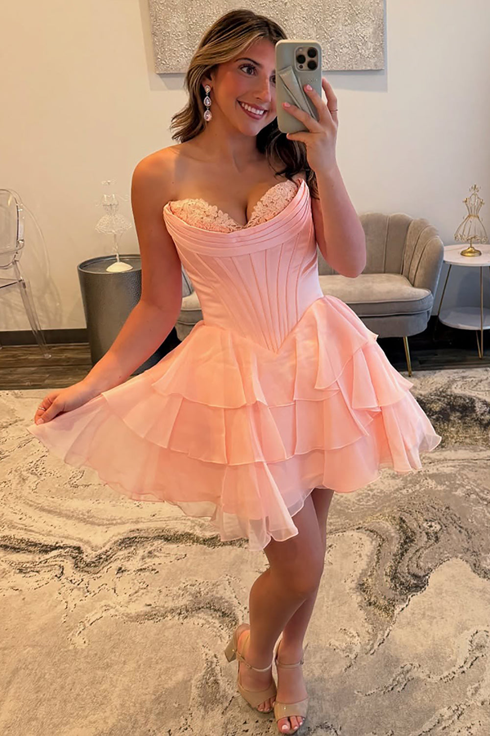 Fuchsia A Line Homecoming Dresses Corset Short Cocktail Dresses With Ruffles