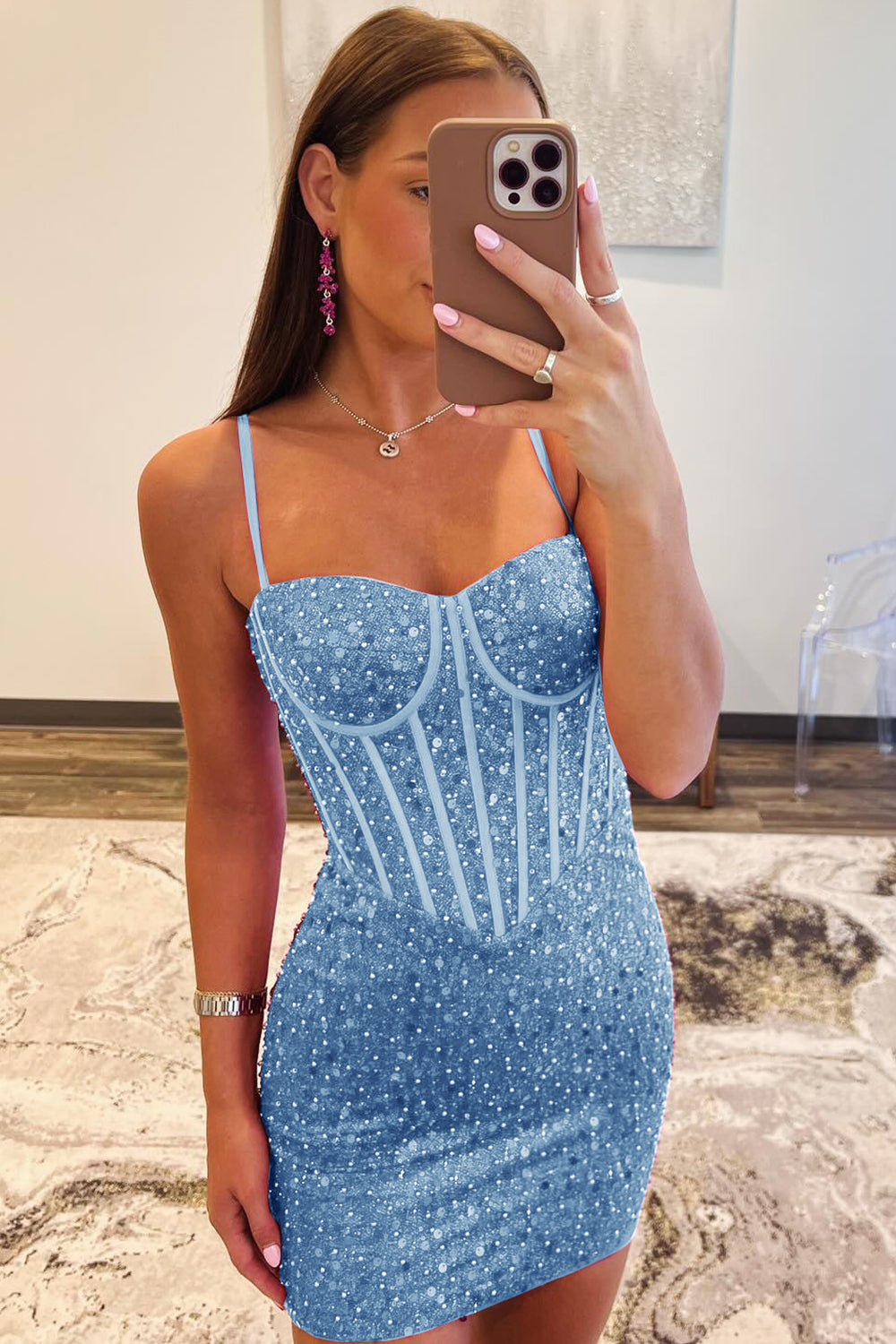 Fuchsia Homecoming Dresses Corset Tight Short Cocktail Dresses with Beadings