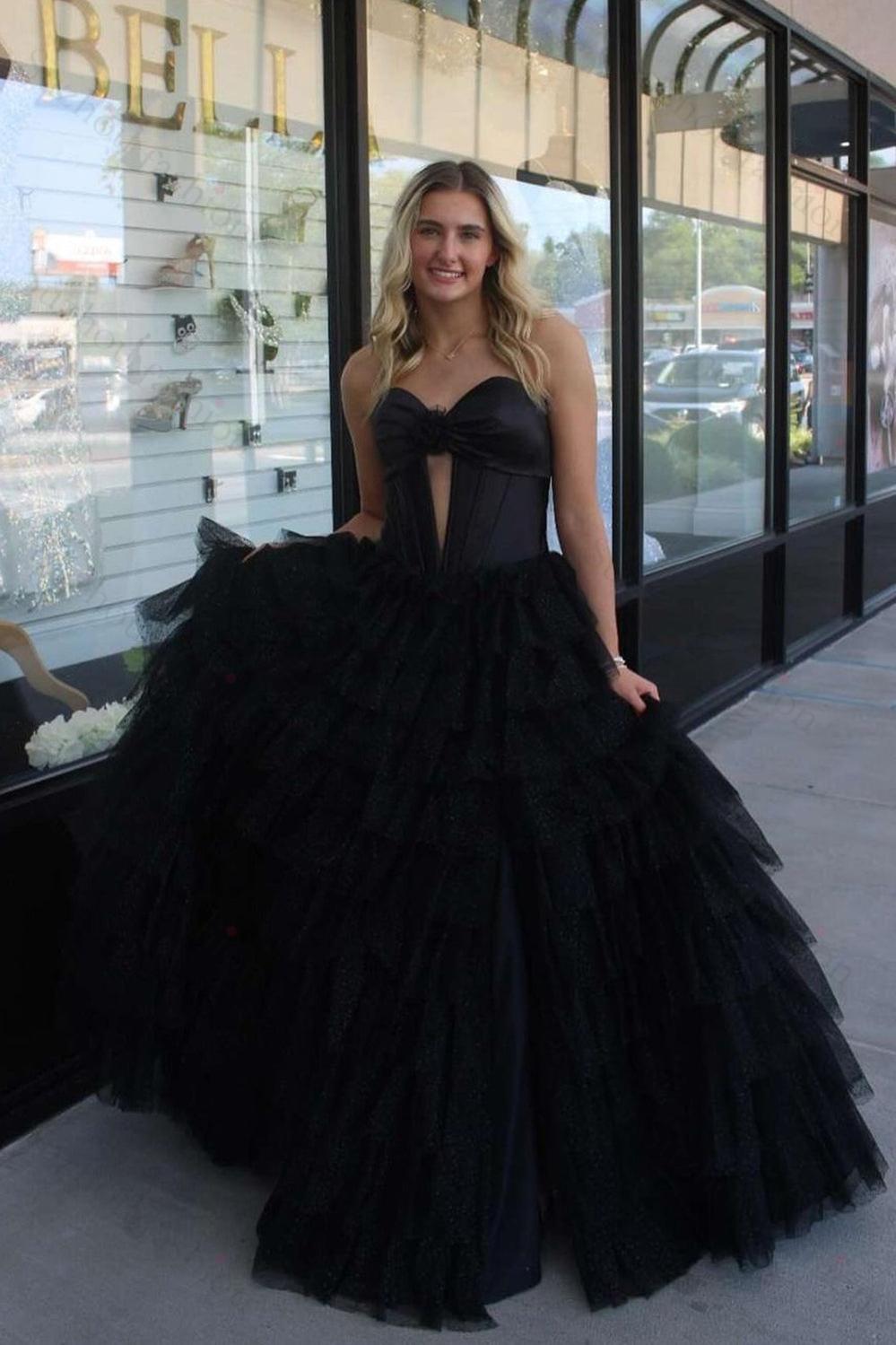 Fuchsia Prom Dress Strapless Ruffled Corset Tulle Long Formal Dress