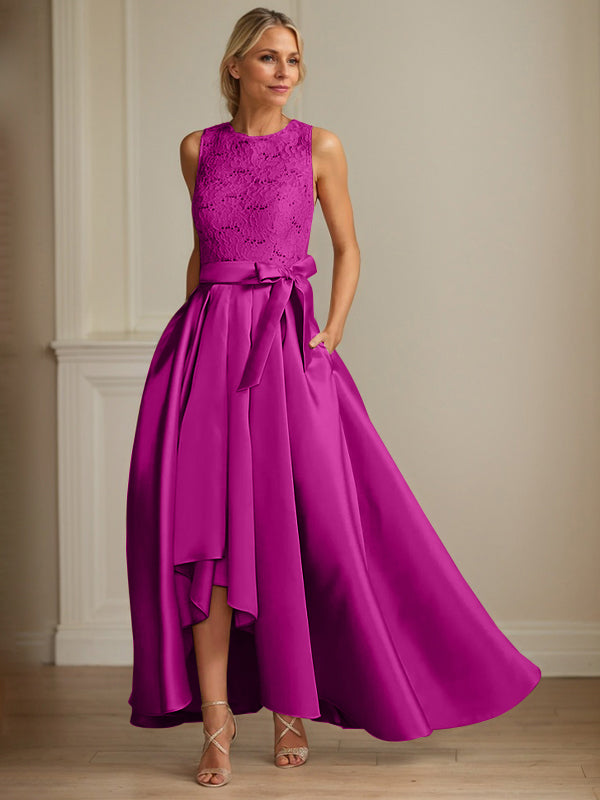 A-Line/Princess Jewel Neck Sleeveless Mother Of The Bride Dresses With Pleats Lace - View 12 | FashionDia