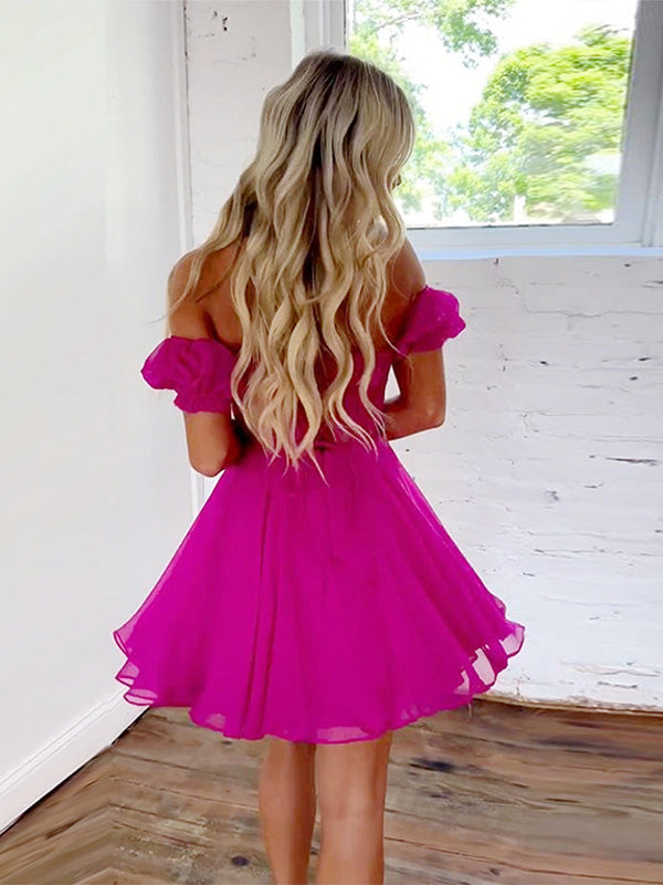 A-Line Off The Shoulder Lace Tulle Short Homecoming Dress