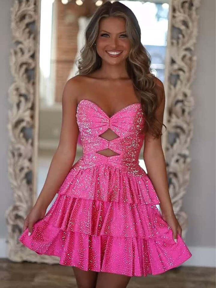 Orange A Line Strapless Sweetheart Satin Homecoming Dress with Keyhole