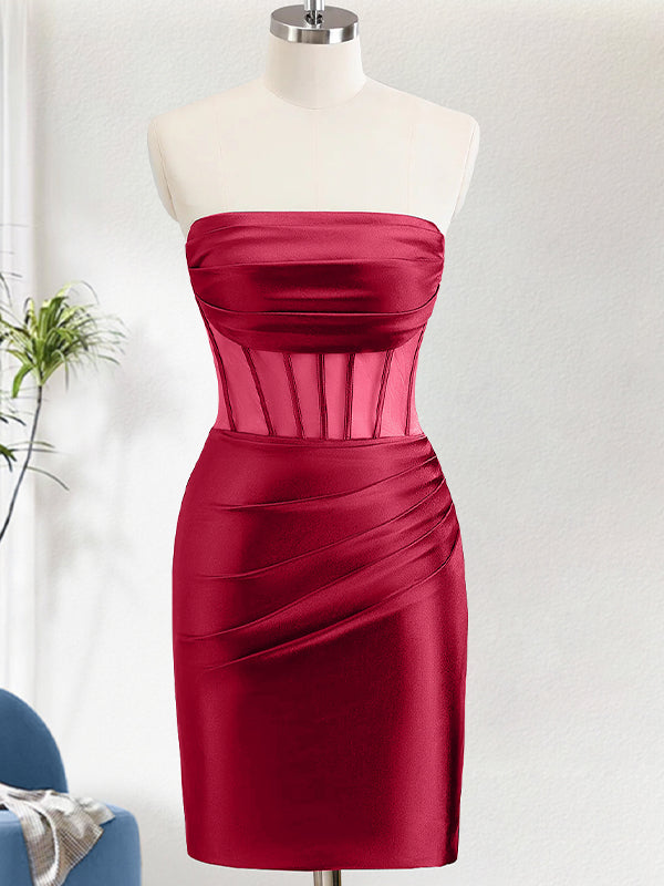 Fuchsia Bodycon Strapless Corset Short Homecoming Dress - FashionDia