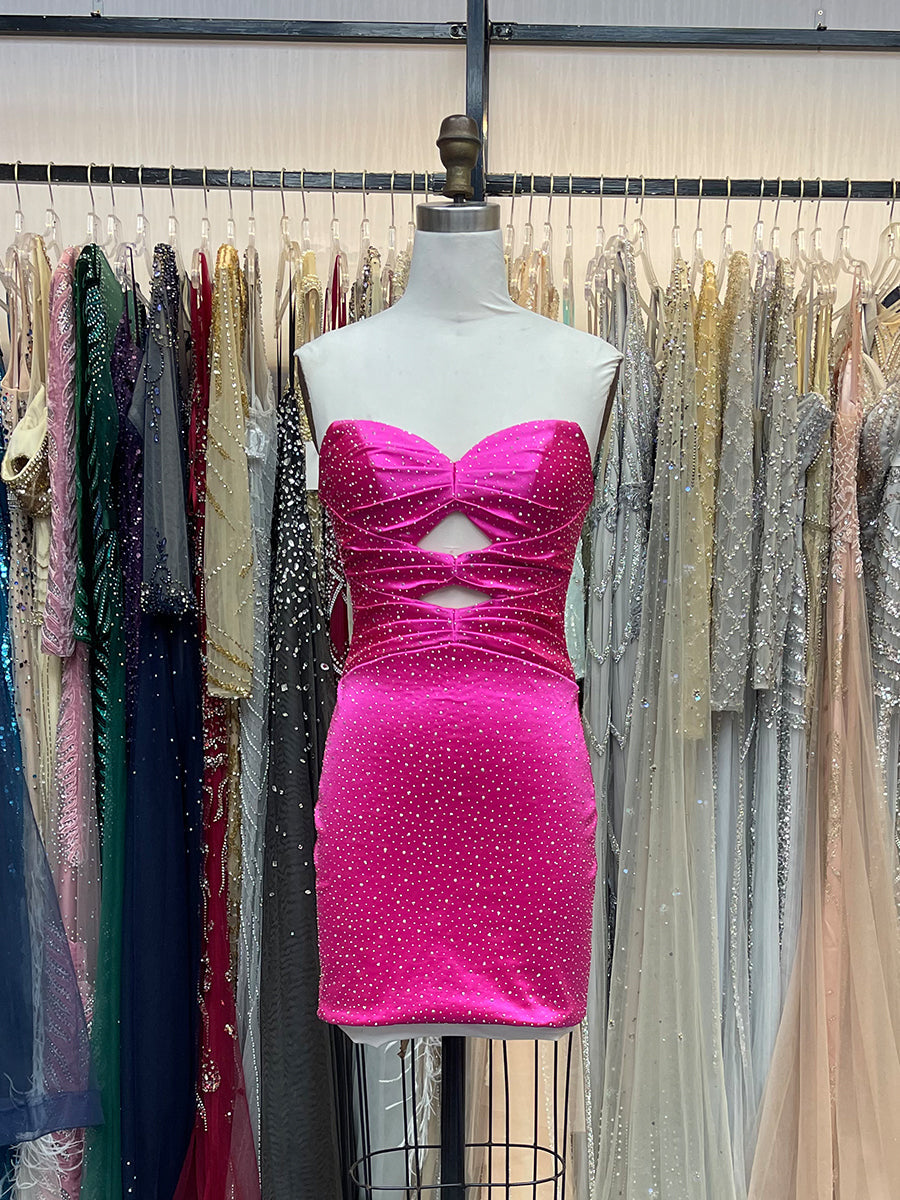 Bodycon Strapless Sweetheart Short Homecoming Dress with Keyholes - FashionDia