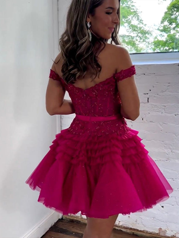 Off The Shoulder A-Line Homecoming Dress With Belt