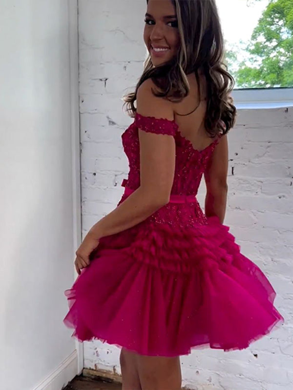 Off The Shoulder A-Line Homecoming Dress With Belt