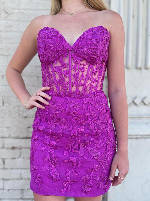 Strapless Bodycon Sweetheart Lace Homecoming Dress