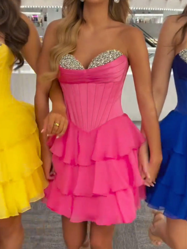 Strapless Sweetheartl Corset Tiered Homecoming Dress