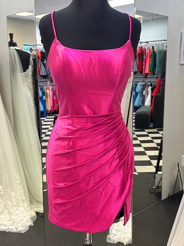 Spaghetti Straps Ruched Bodycon Short Homecoming Dress