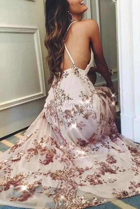 Sexy Backless High Split Evening Gown Prom Dress - Fashionpara