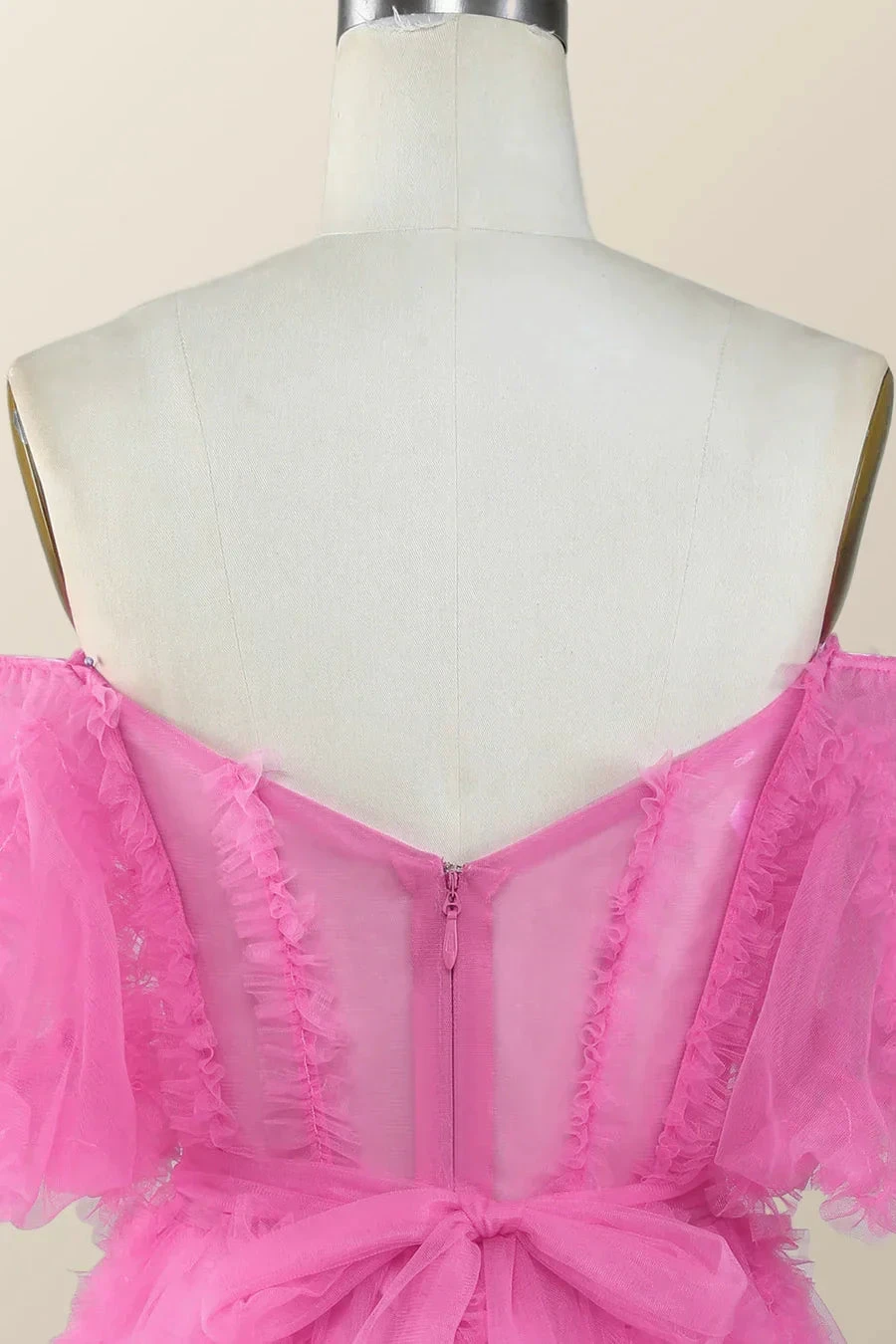 Off the Shoulder Hot Pink Ruffles Short A-line Homecoming Dress (ZD11931)