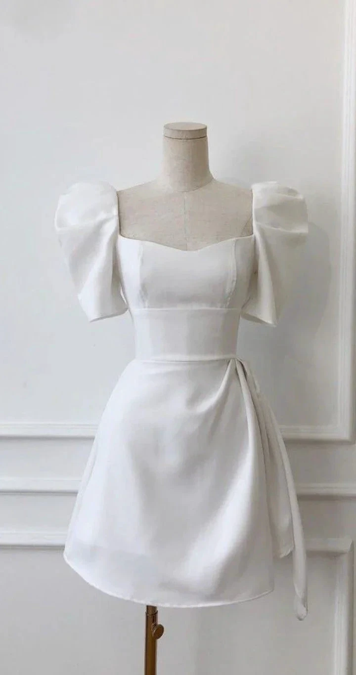 Retro Style White Homecoming Dress White Party Dress (ZD12139)