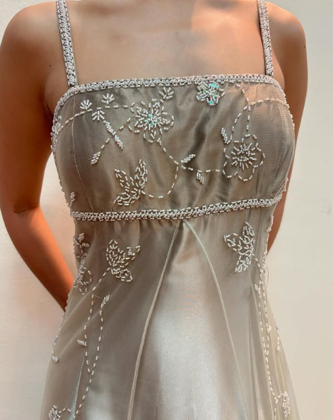 Fashion Spaghetti Straps Satin Tulle Beaded Prom Dress A Line Party Evening Gown Y8139 - View 3 | VelvetHem