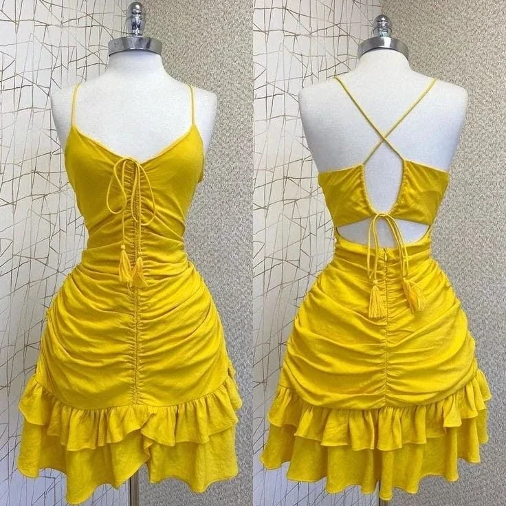 Yellow A-line Homecoming Dress with Pleated (ZD12032)