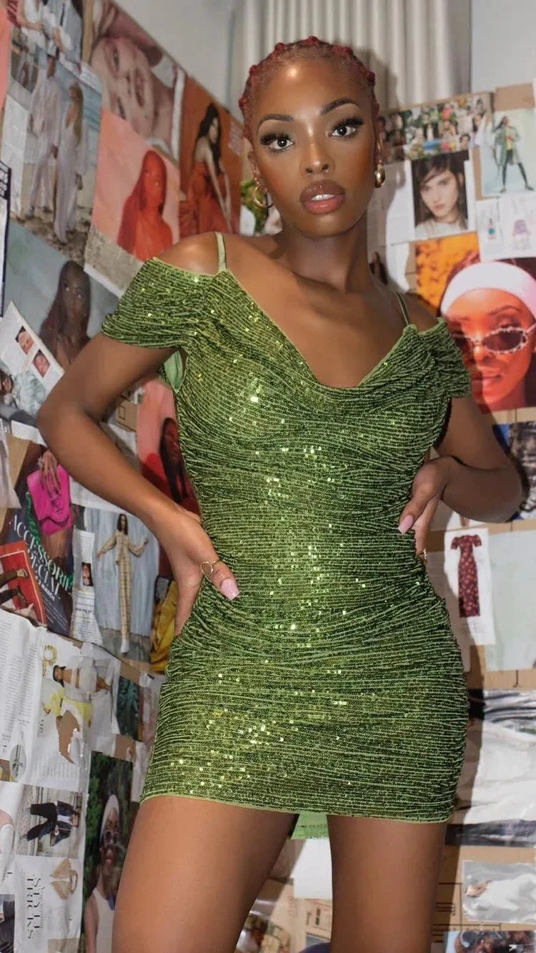 Green Sequins Homecoming Dress Green Party Dress (ZD12296)
