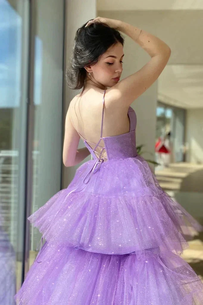 V Neck Purple High Low Prom Dresses Purple High Low Formal Homecoming Dresses Y1689 by simplepromdress