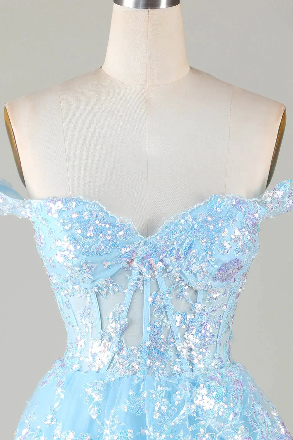 Sparkly Blue Corset Tiered Lace A-Line Short Homecoming Dress (ZD12694)