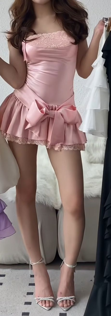 Elegant Pink Satin Lace A-Line Short Party Dress Formal Homecoming Dress - FashionDia