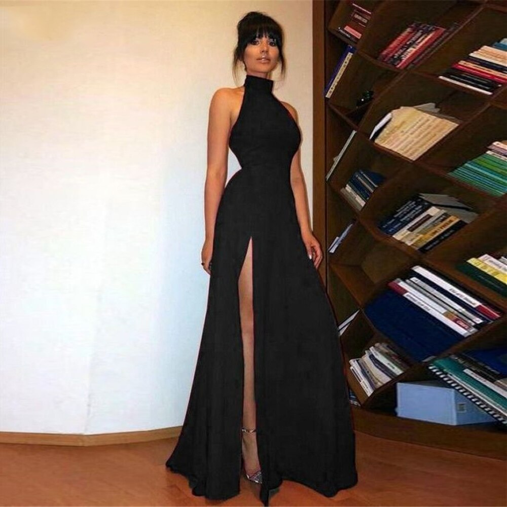 Sexy Slit Halter Neckline royal blue Prom Dress C150