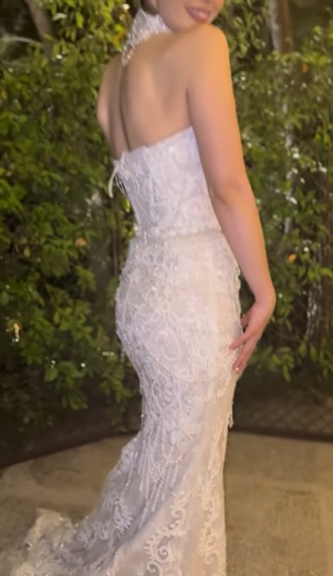 Gorgeous Strapless White Tulle Lace Beaded Mermaid Long Wedding Dress