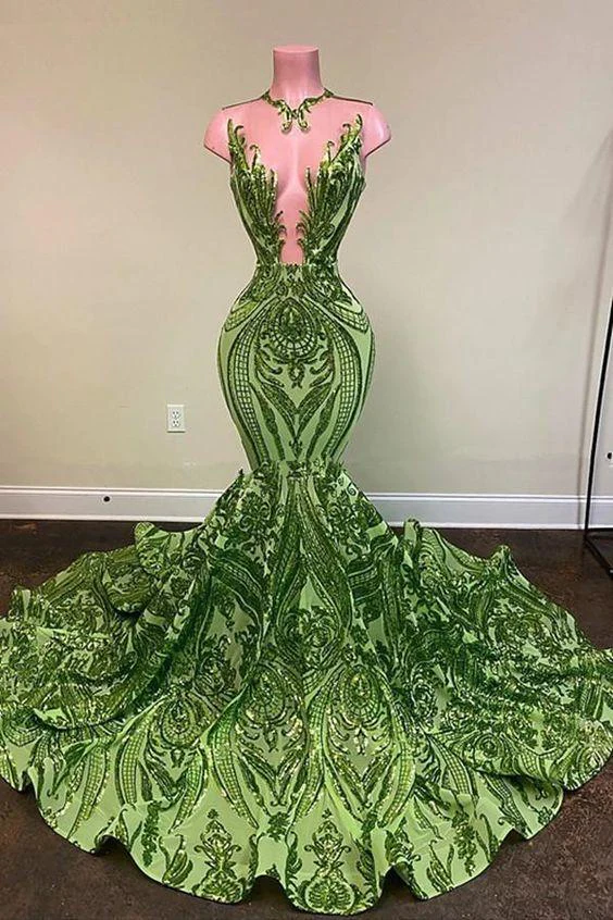 Sexy Sequins Sparingly Olive Green Mermaid Prom Dress Classy Evening Dress