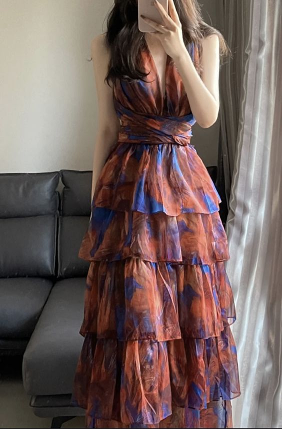 Halter neck prom dress, beach dress,seaside vacation dress,bohemian long dress