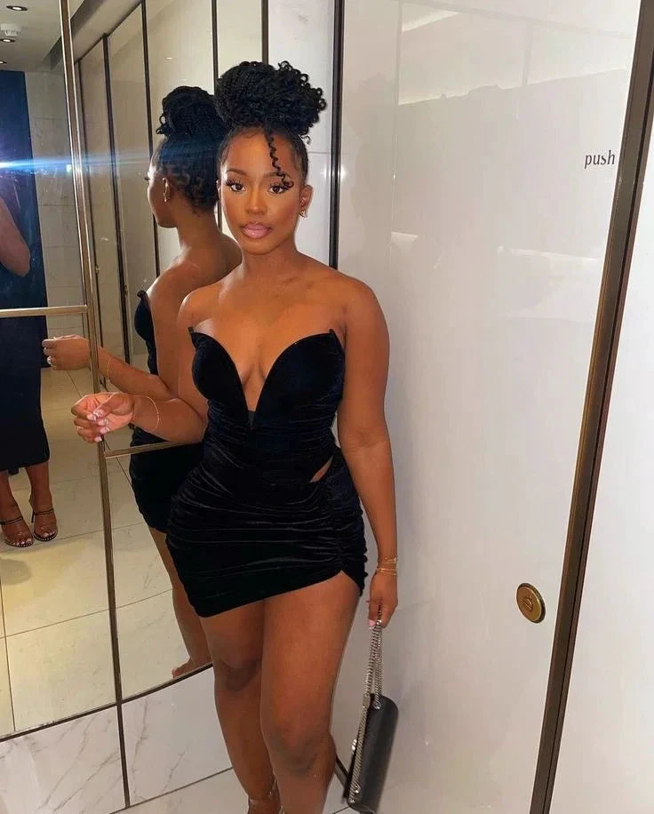 Sexy Deep V Neck Mini Homecoming Dress Black Cocktail Dress Y2219 by simplepromdress