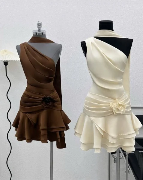 Beautiful One-Shoulder Satin Pleated A-Line Homecoming Dress - View 6 | FashionDia