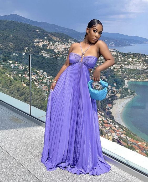 Gorgeous Purple A-line Pleated Prom Dress Purple Evening Dress Y7419 - View 2 | VelvetHem
