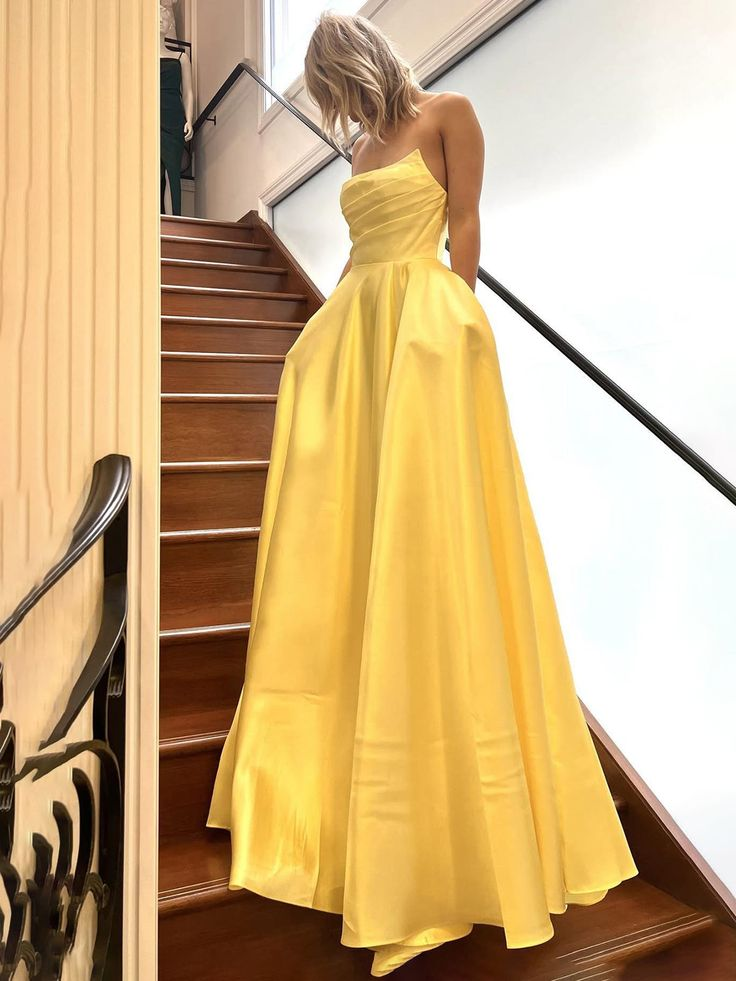 Sage Green Strapless Satin Pleated A-line Long Prom Dress Evening Gown Y7905 - View 2 | VelvetHem