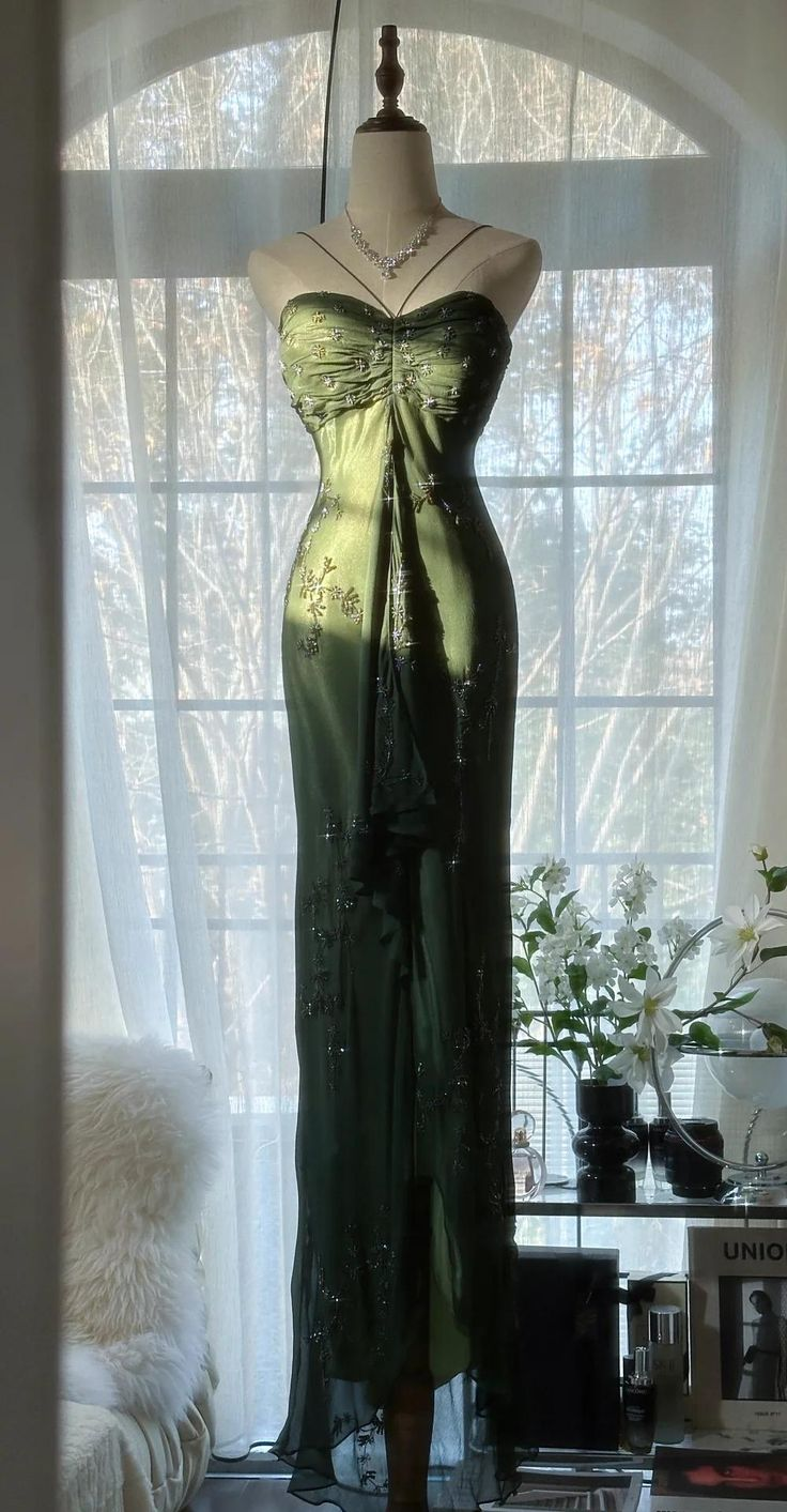 Vintage Dark Green Halter Chiffon Beaded Prom Dress,Mermaid Party Evening Dress