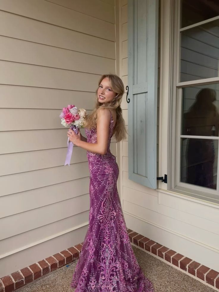 Vintage Spaghetti Straps Purple Tulle Lace Beaded Mermaid Long Wedding Guest Dress Birthday Party Dress