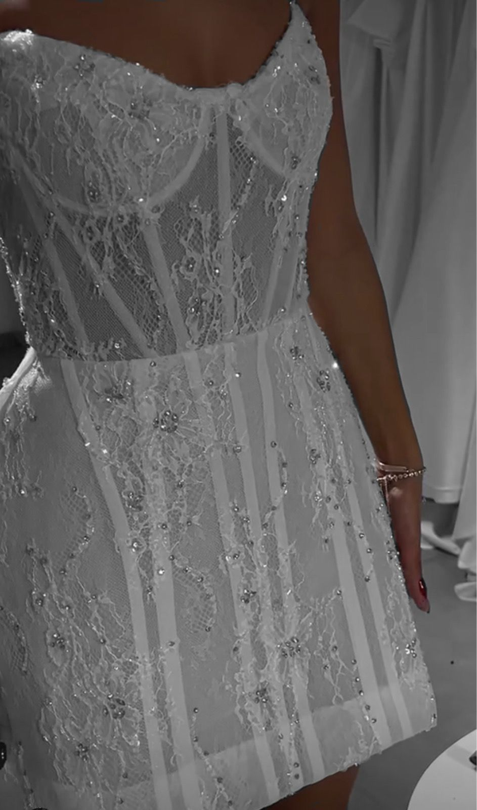 Classy Strapless White Lace Beaded Short Homecoming Dress 20th Birthday Outfits - FashionDia