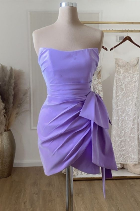 Cute Lavender Satin Hoco Dress Lavender Mini Homecoming Dress - FashionDia