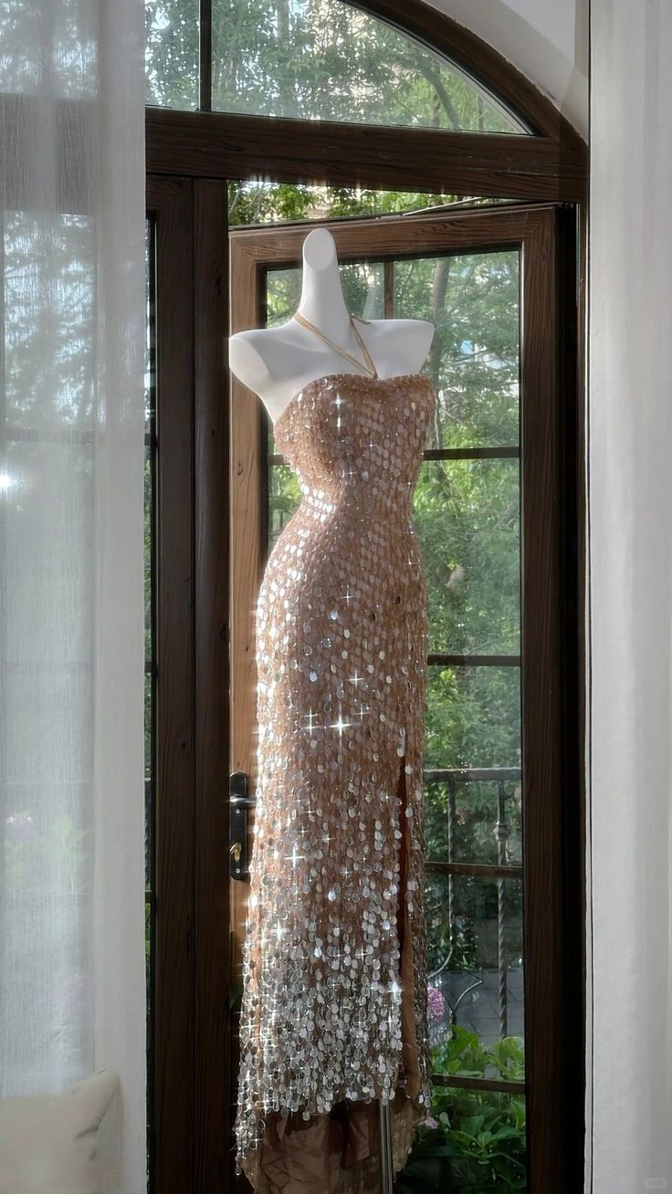 Gorgeous Halter Sequin Slit Mermaid Party Dress Long Evening Dress