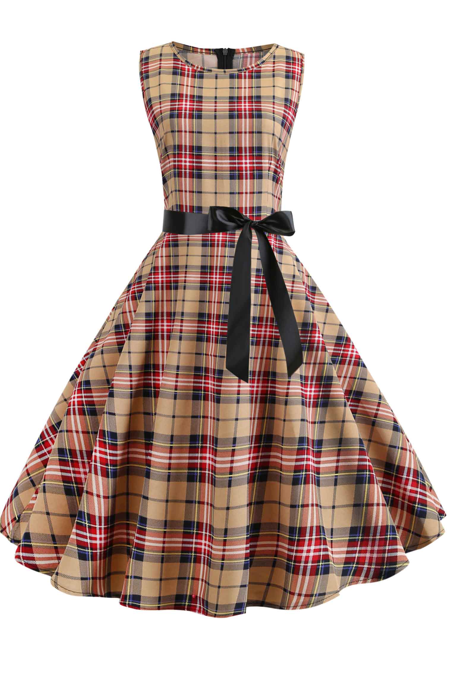 Gingham Sleeveless Graduation Dress - Fashionpara