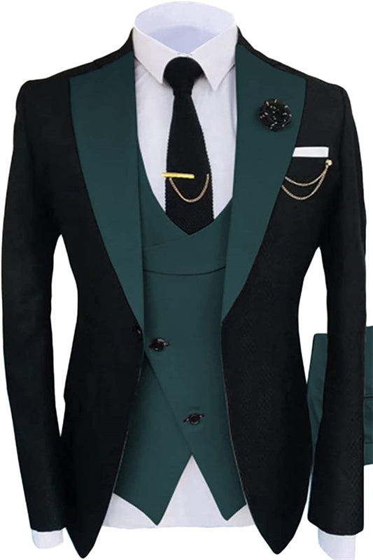 Glamorous Dark Green Shawl Lapel 3 Piece Prom Suit