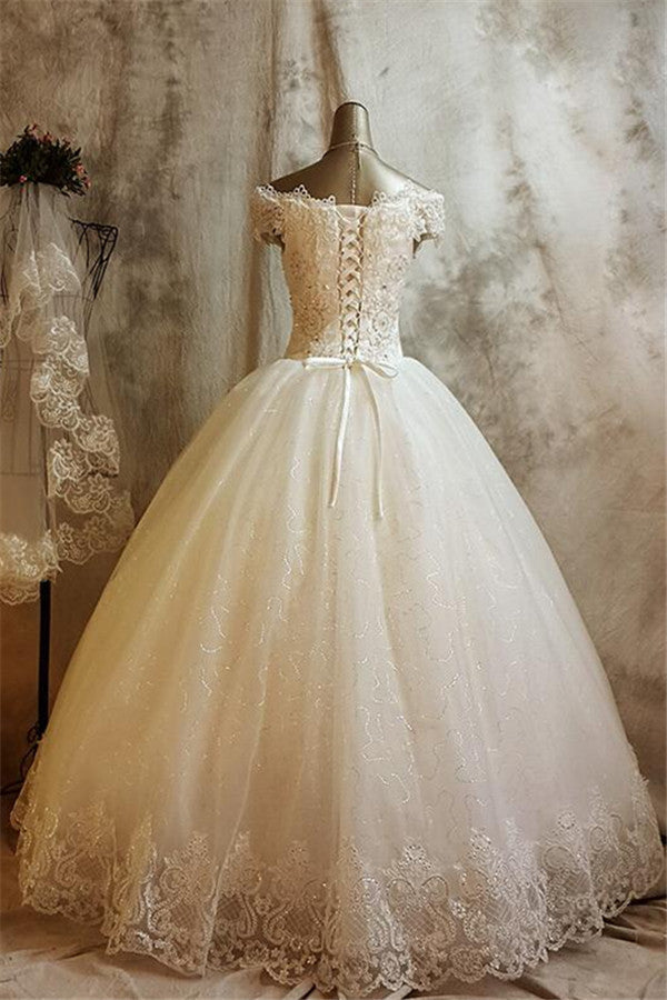 Glamorous Lace Ball Gown Wedding Dress for Princess Appliques  Bride Dresses