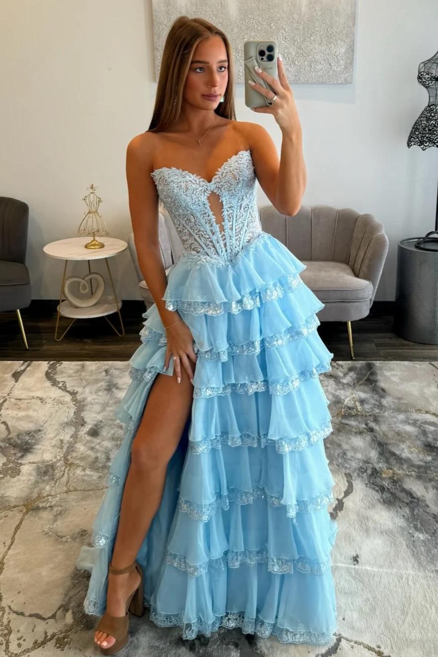 Pretty A Line Sweetheart Yellow Corset Prom Dress with Appliques Ruffles
