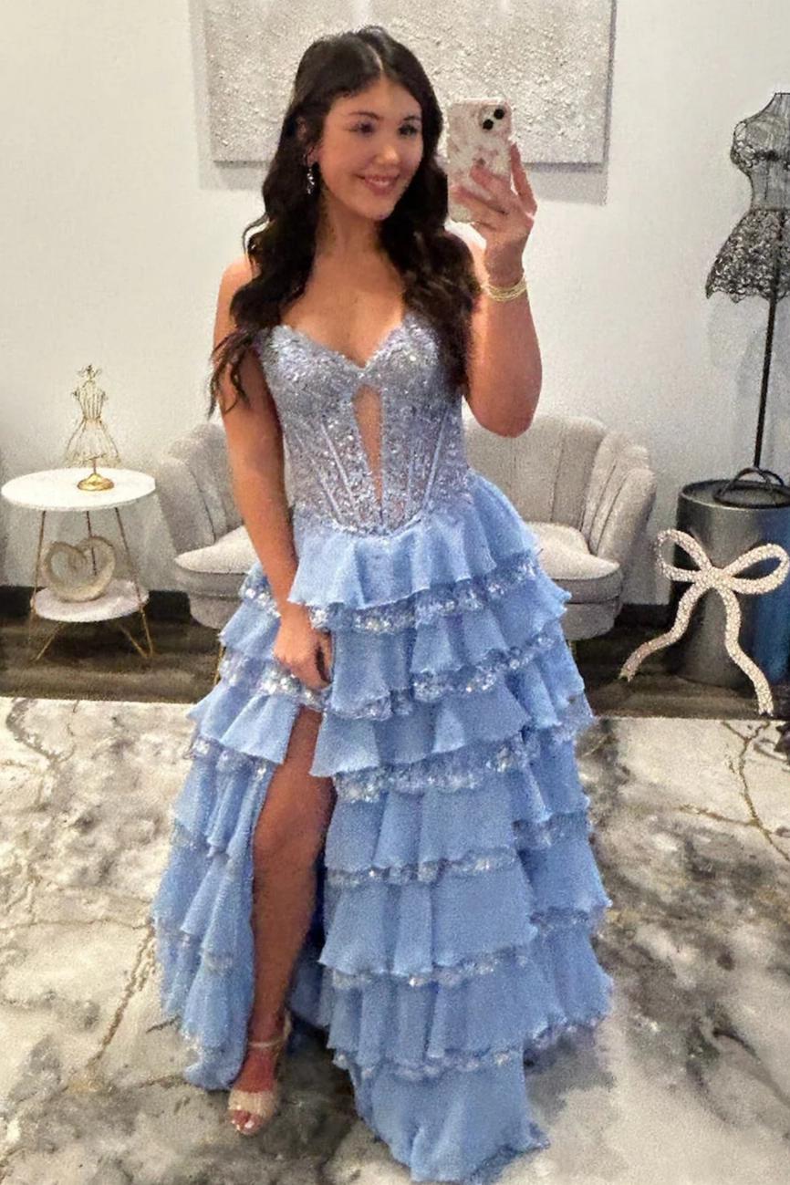Pretty A Line Sweetheart Yellow Corset Prom Dress with Appliques Ruffles