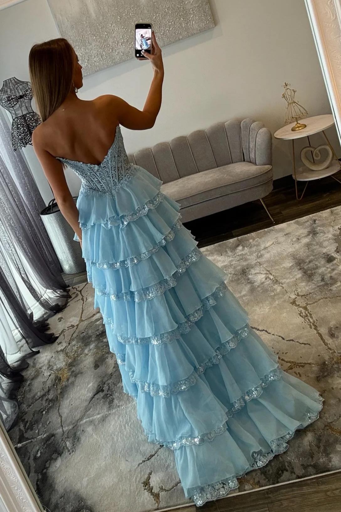 Pretty A Line Sweetheart Yellow Corset Prom Dress with Appliques Ruffles