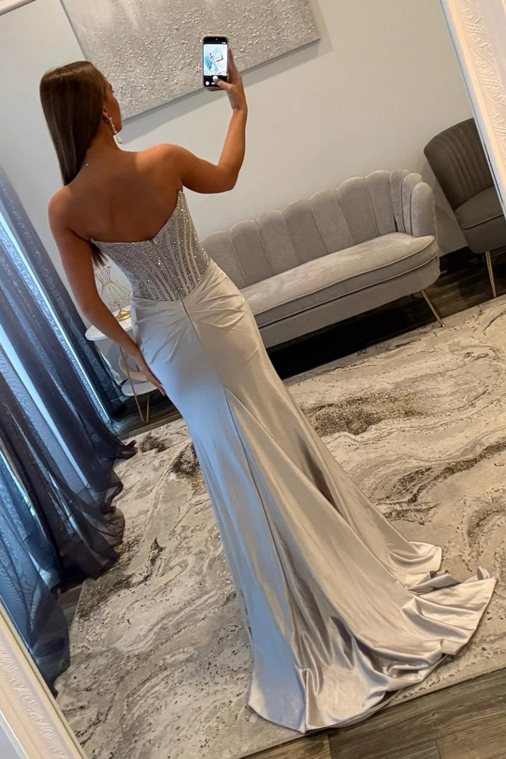 Sparkly Mermaid Sweetheart Silver Corset Prom Dress with Beading