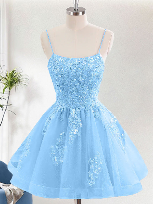 Glitter A-Line Sequins Short Homecoming Dress with Appliques - FashionDia
