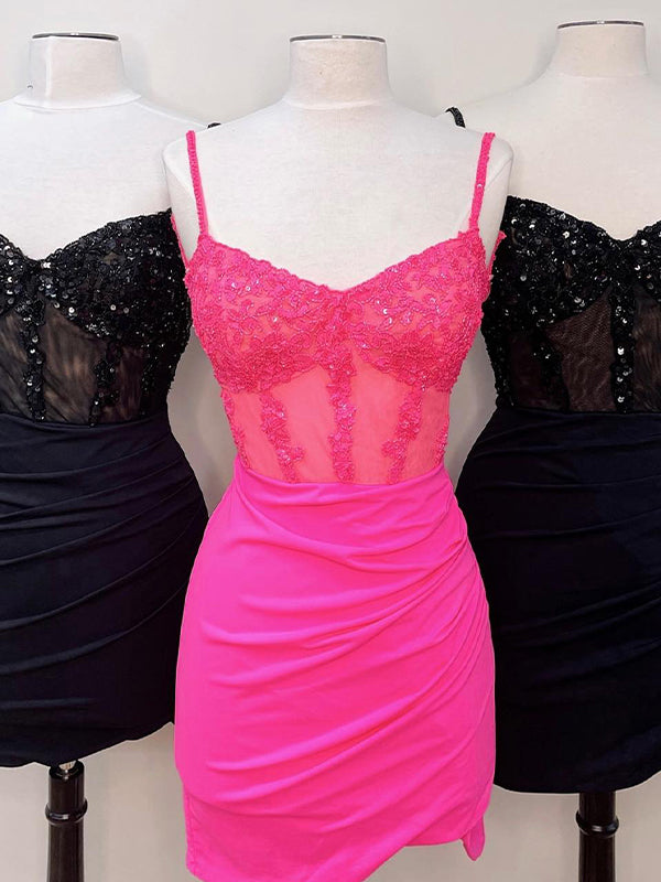 Glitter Corset Satin Asymmetrical Tight Short Homecoming Dress with Sequins